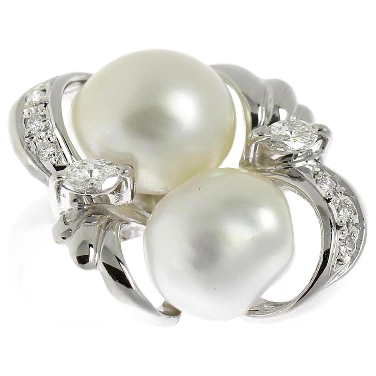 Autre Marque Platinum Pt900 Baroque Pearl Ring with Diamonds, Size 12 White Metal  ref.1496709