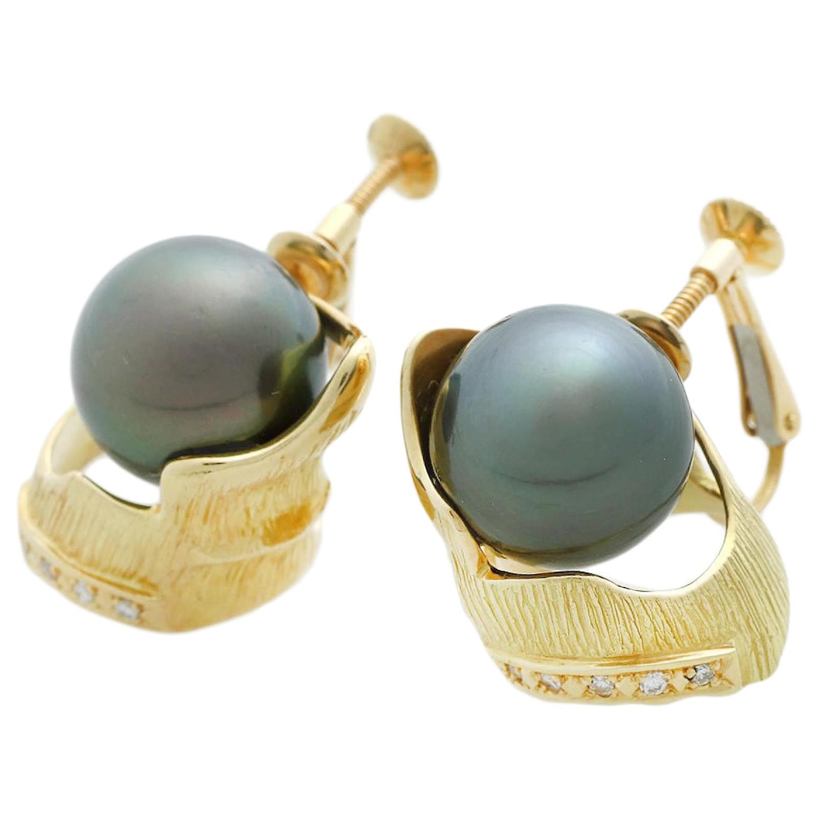 Autre Marque Authentic K18YG Black Pearl Earrings with Diamonds Metal  ref.1451827