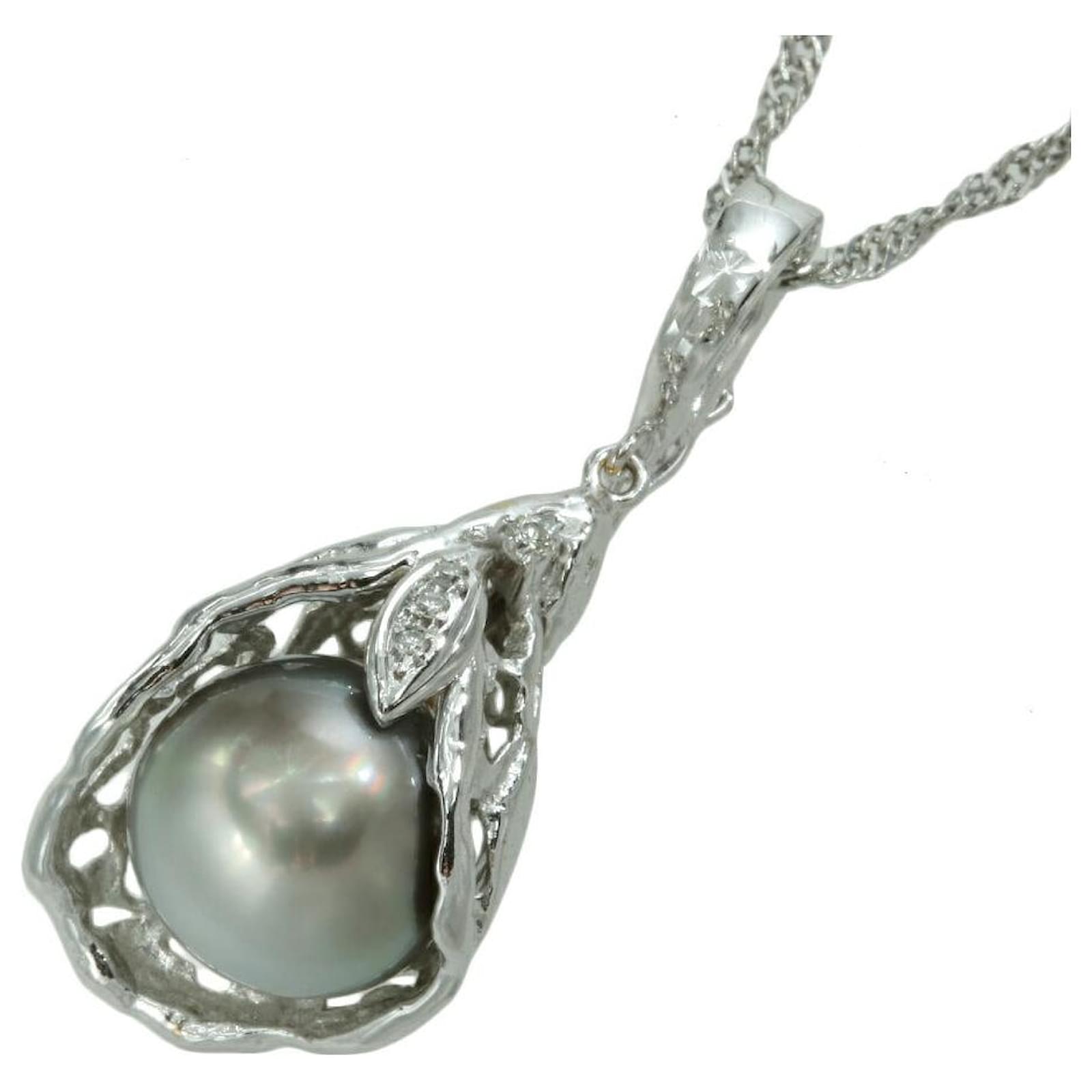 Autre Marque Black Pearl Necklace Pt850/K14WG 12mm Metal  ref.1793059